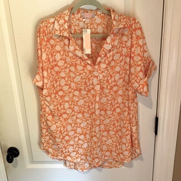 New C+D+M Collection orange floral blouse - Picture 2 of 6